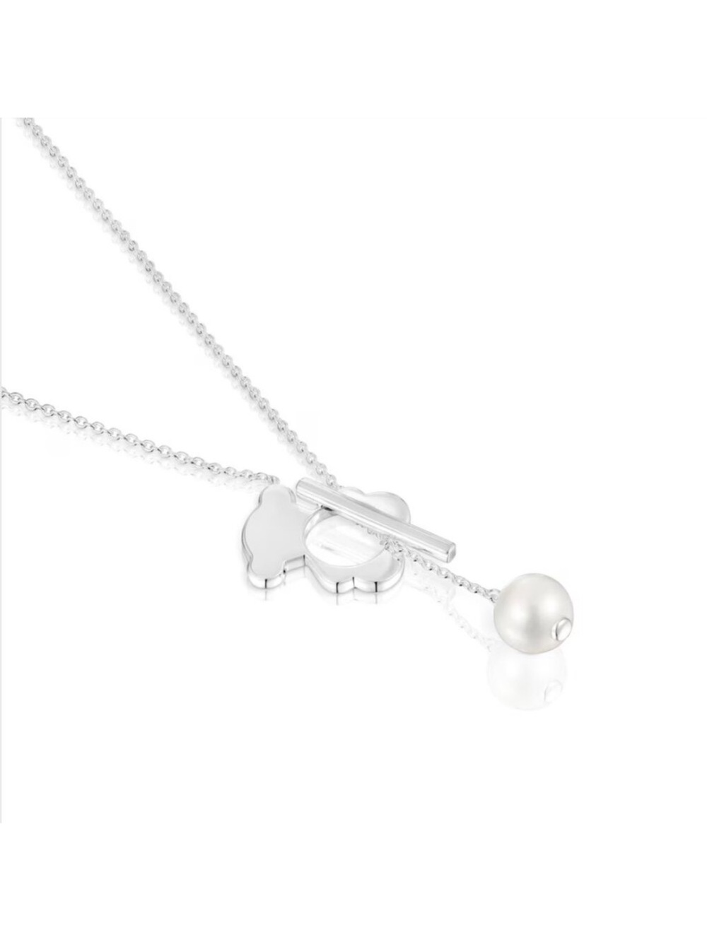Tous Silver Clover Toggle Necklace with Pearl